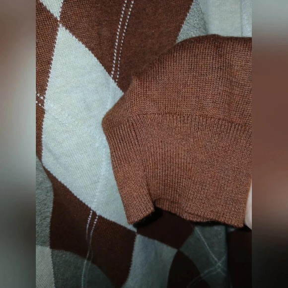 Tasso Elba Men's XL quarter zip argyle brown sweater academia grandpa style - Picture 4 of 6